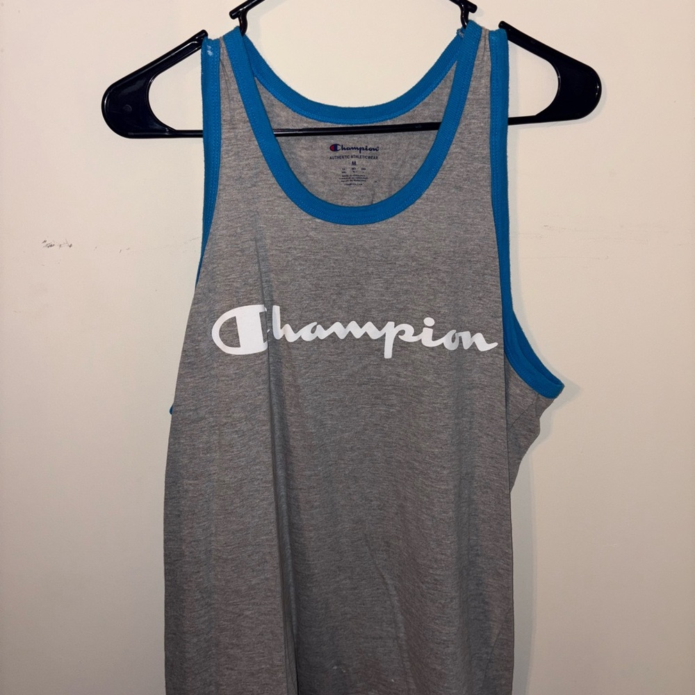 Champion Heather Gray Tank with Blue Accents